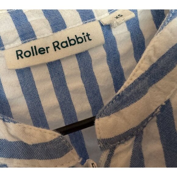 ROLLER RABBIT Blue & White Striped Drop Waist Bubble Sleeve Dress Sz XS - Picture 7 of 8